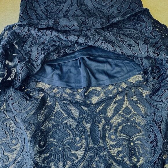 Lulus Won Your Heart Embroidered Lace Dress Size S in Navy High Low Hem New Tags - Picture 11 of 14